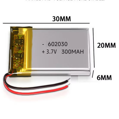 좋은 가격 강력한 리 폴리머 배터리 3.7V 602030 300mAh 조명 장치 및 전기 장난감 온라인으로